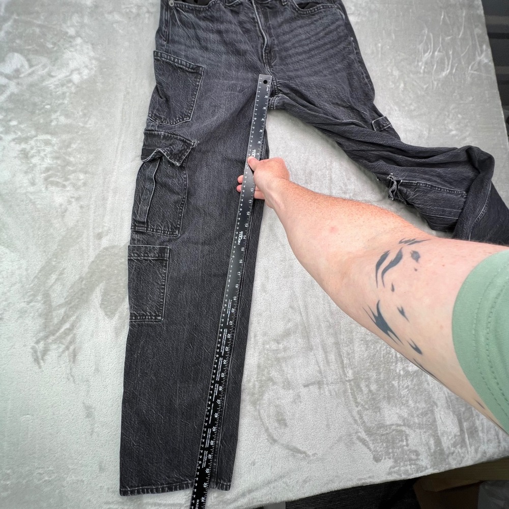American Eagle Super High Rise Baggy Straight Cargo Jeans Women 8 X-Long Stretch - Picture 9 of 16